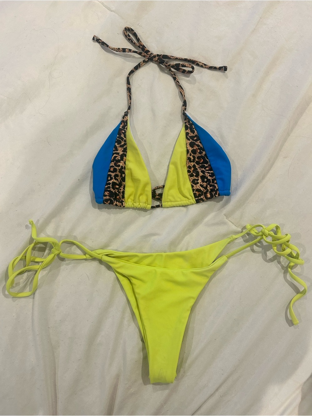 Neon Yellow & Blue Two-Piece One-Piece Style Bikini